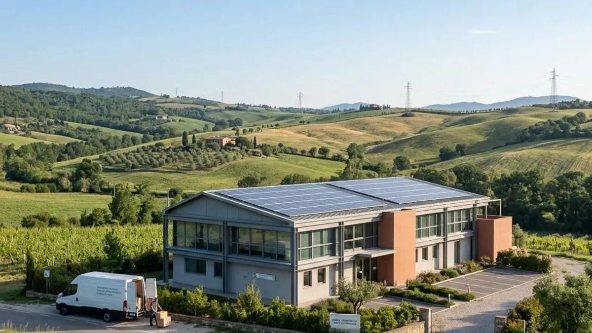 Contatore elettrico e caldaia a gas in un locale tecnico di un capannone industriale